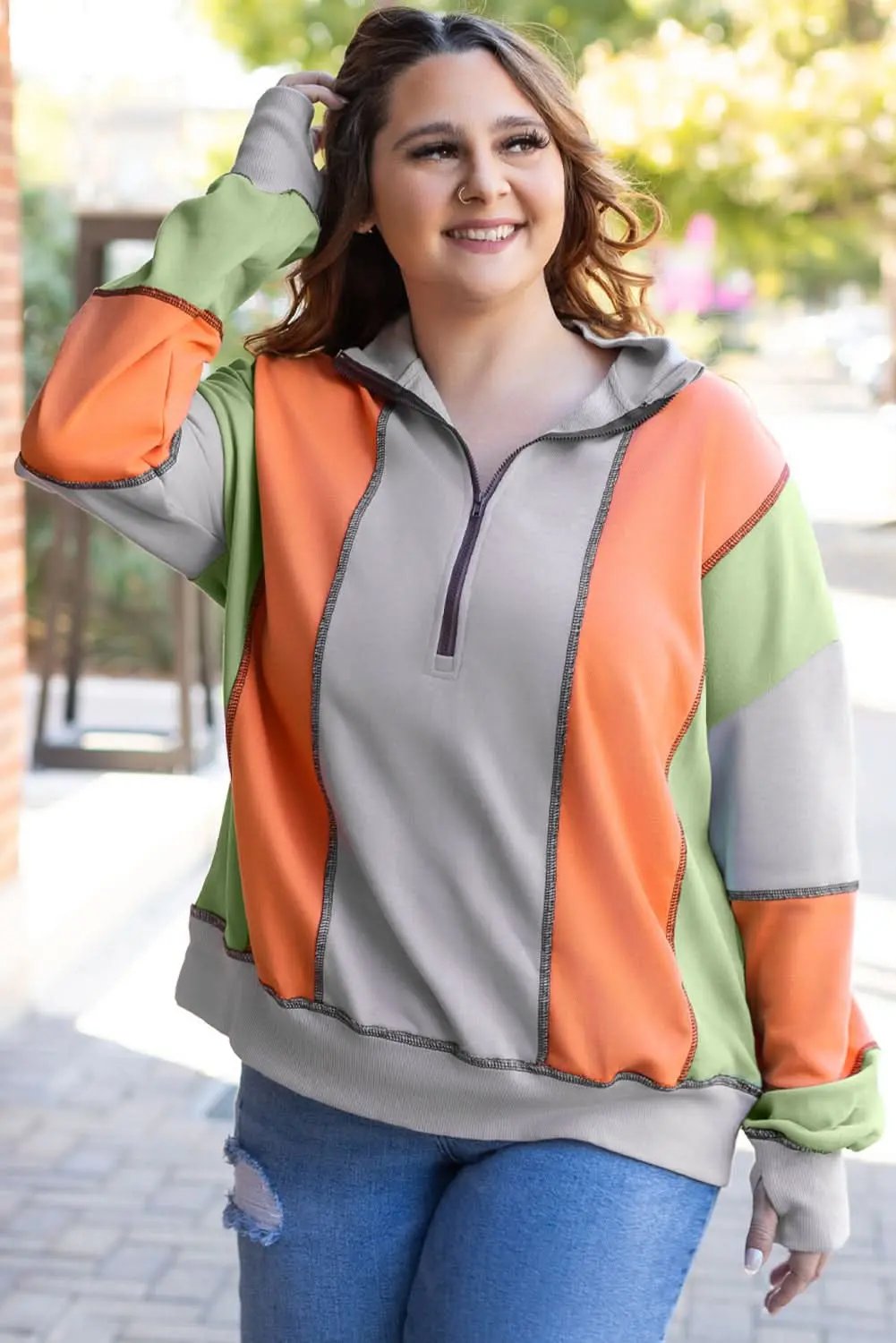 Love Salve Colorblock Half Zip Sweatshirt — Cozy Fit Women's