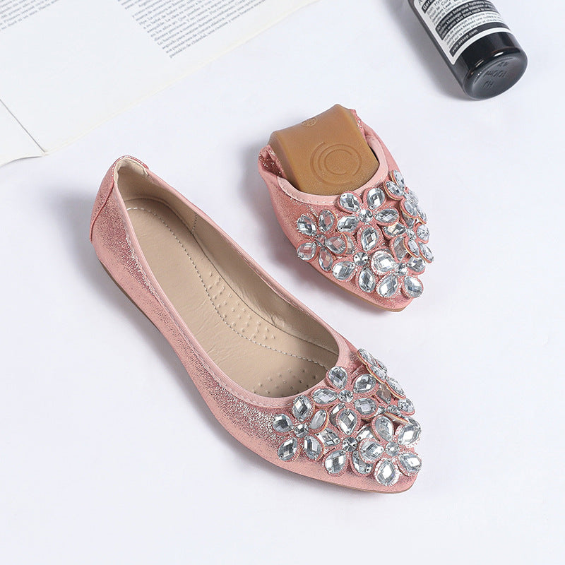 Bow Pointed-Toe Rhinestone Flats