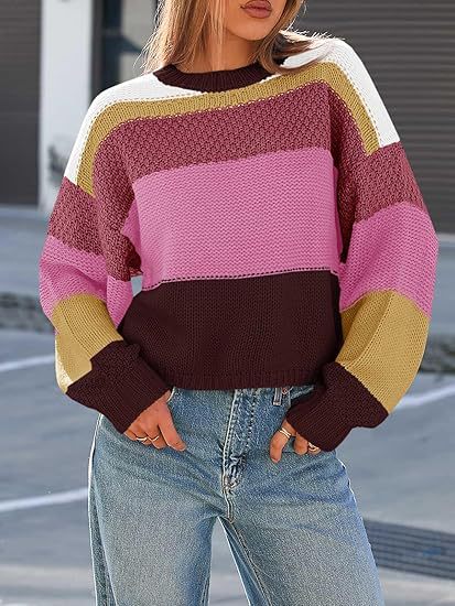 European And American Cross-Border Sweaters, Amazon Color-Blocked Striped New Style Pullover Lazy Style Sweater, Autumn And Winter Fashion Casual Top
