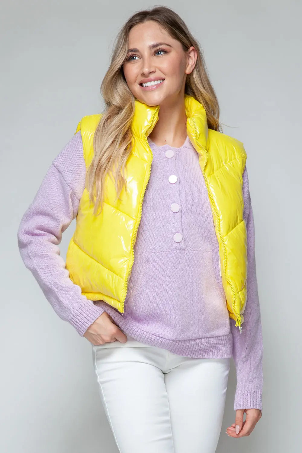 Women's Vest - Shiny Quilted - Fashionable Sleeveless Outerwear