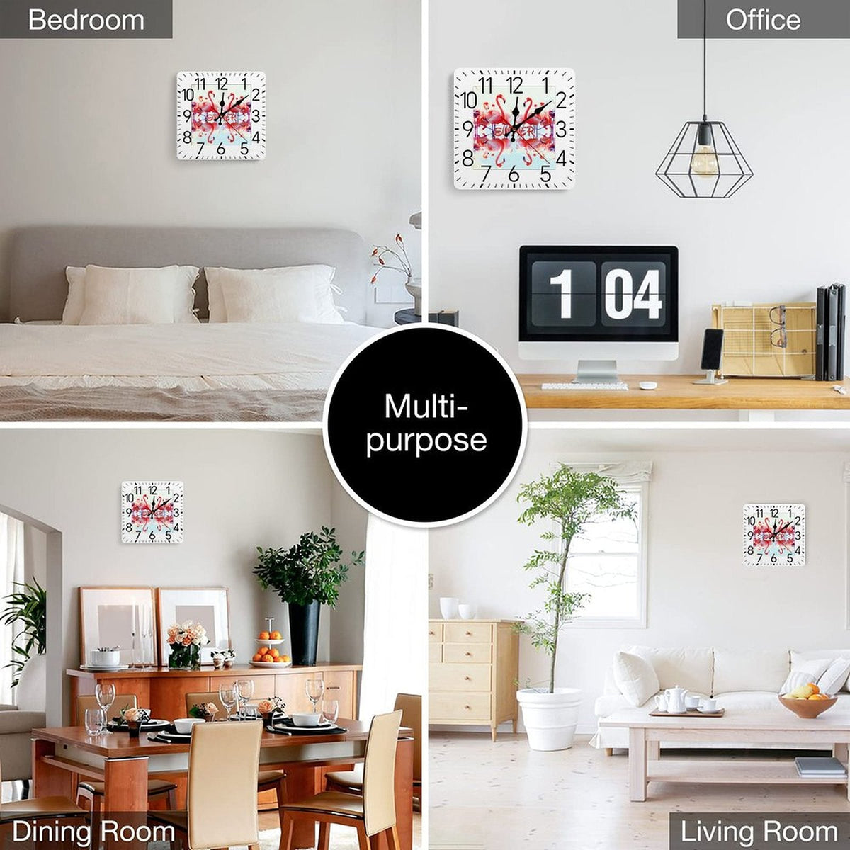 Pink Flamingos Summer Design Square Wall Clock - 9.8" x 9.8"