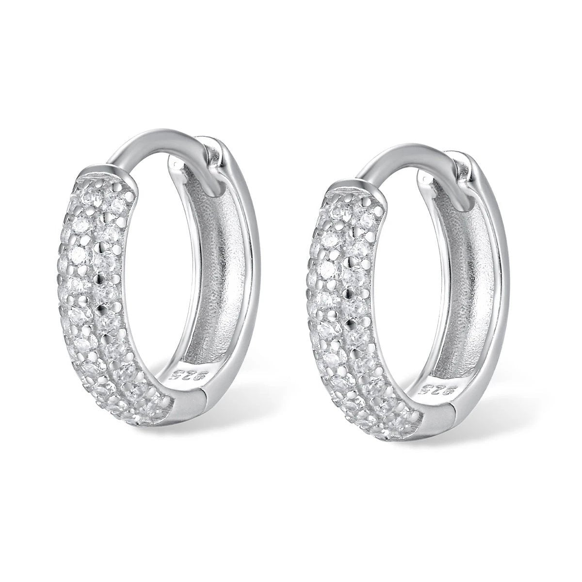 Three-row Drill Wide Face Circle Ear Clip Retro High-grade Sterling Silver Stud Earrings