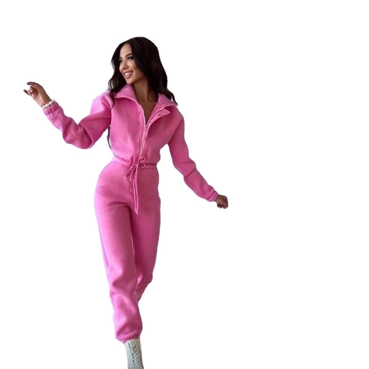 Stand-up Collar Cinched Leisure Jumpsuit