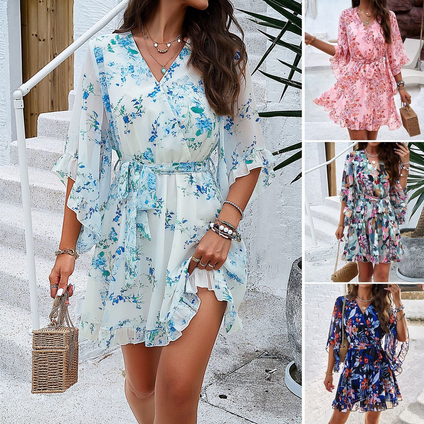 Vestido de manga corta con estampado floral