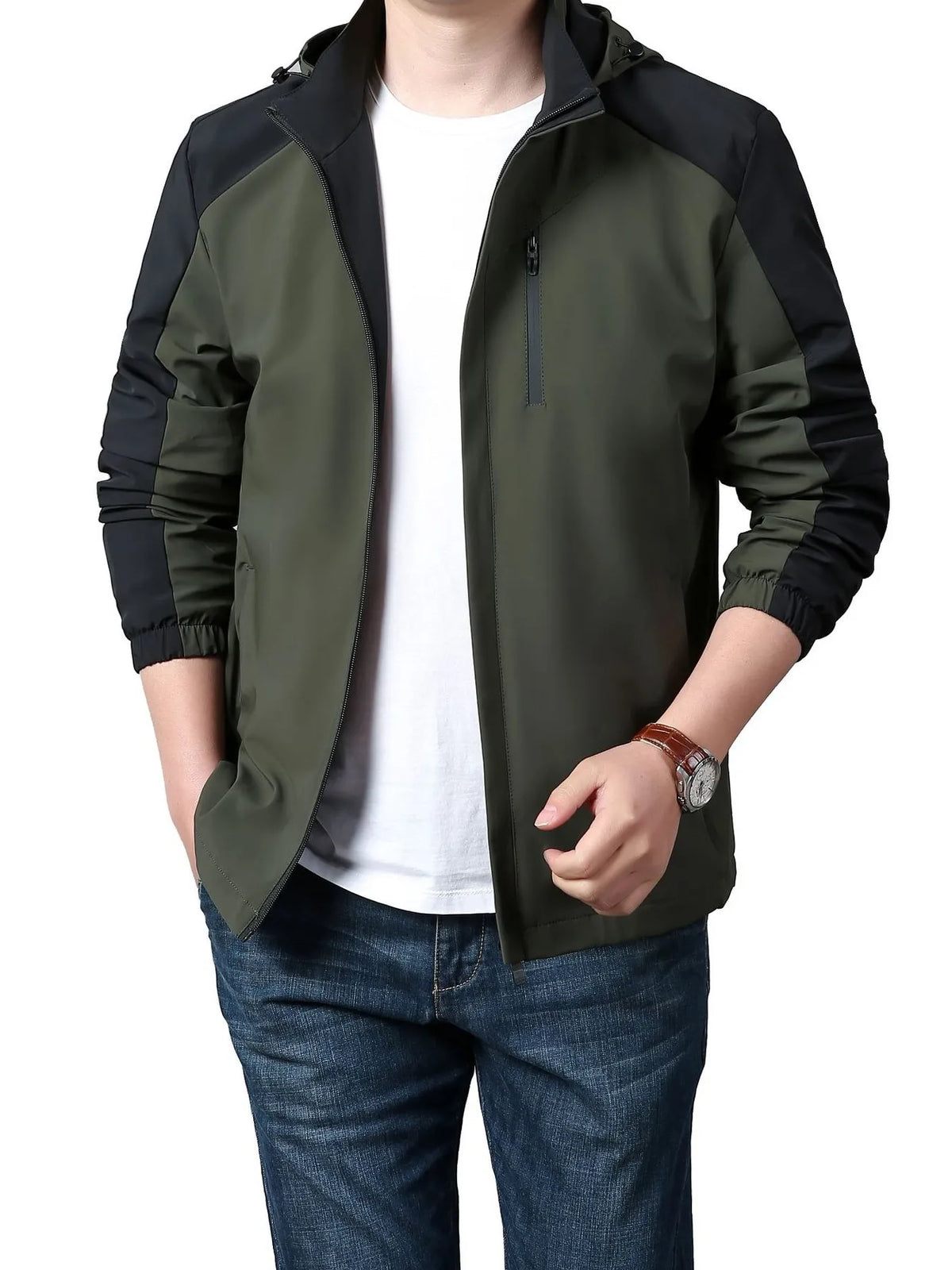 Men's Plus Size Hooded Colorblock Lightweight Jacket