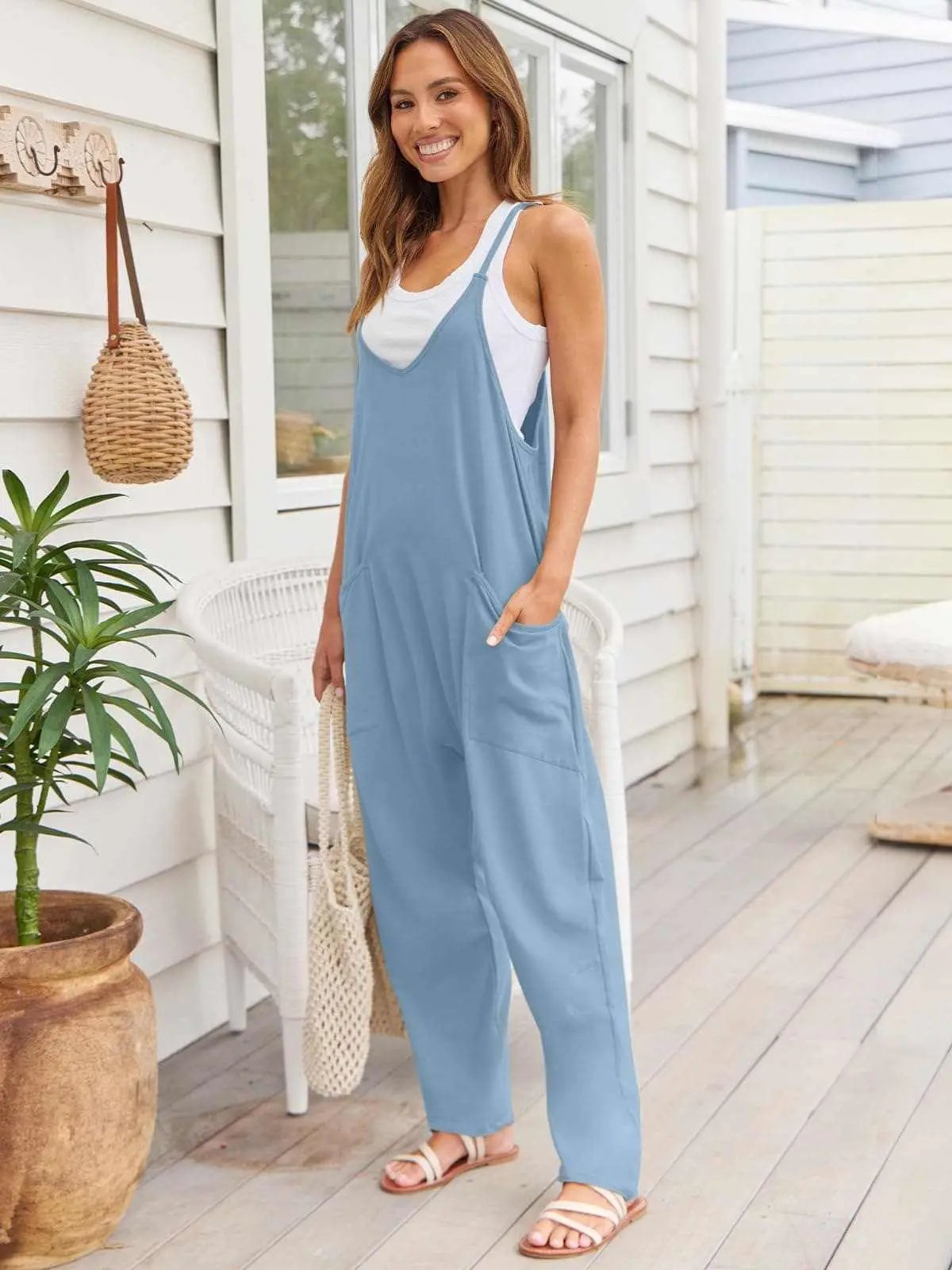 Accessories Trendsi V-Neck Jumpsuit Women's Casual Romper Comfy Pocket One-Piece