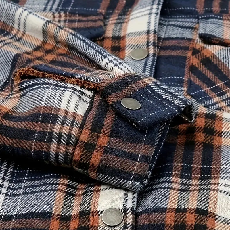 Women's Plaid Button-Up Long Sleeve Jacket Fall Winter  Flap Button Pocket Design Casual Hooded Fleece-Lined Warm Coat See size chart under “more details”