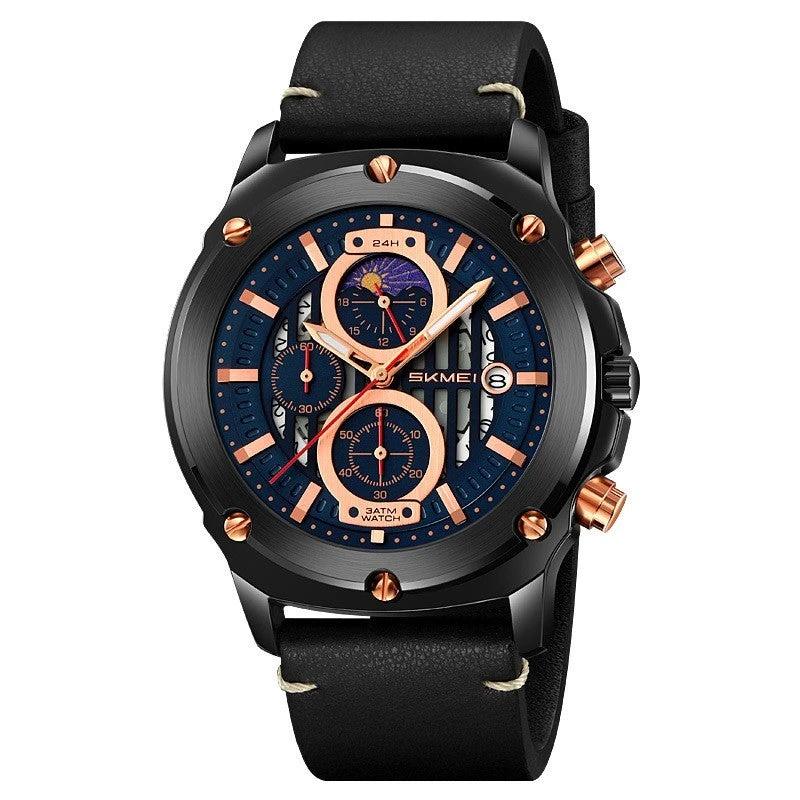 Men's Fashion Trend Leather-belt Three Eyes And Six Needles Quartz Watch