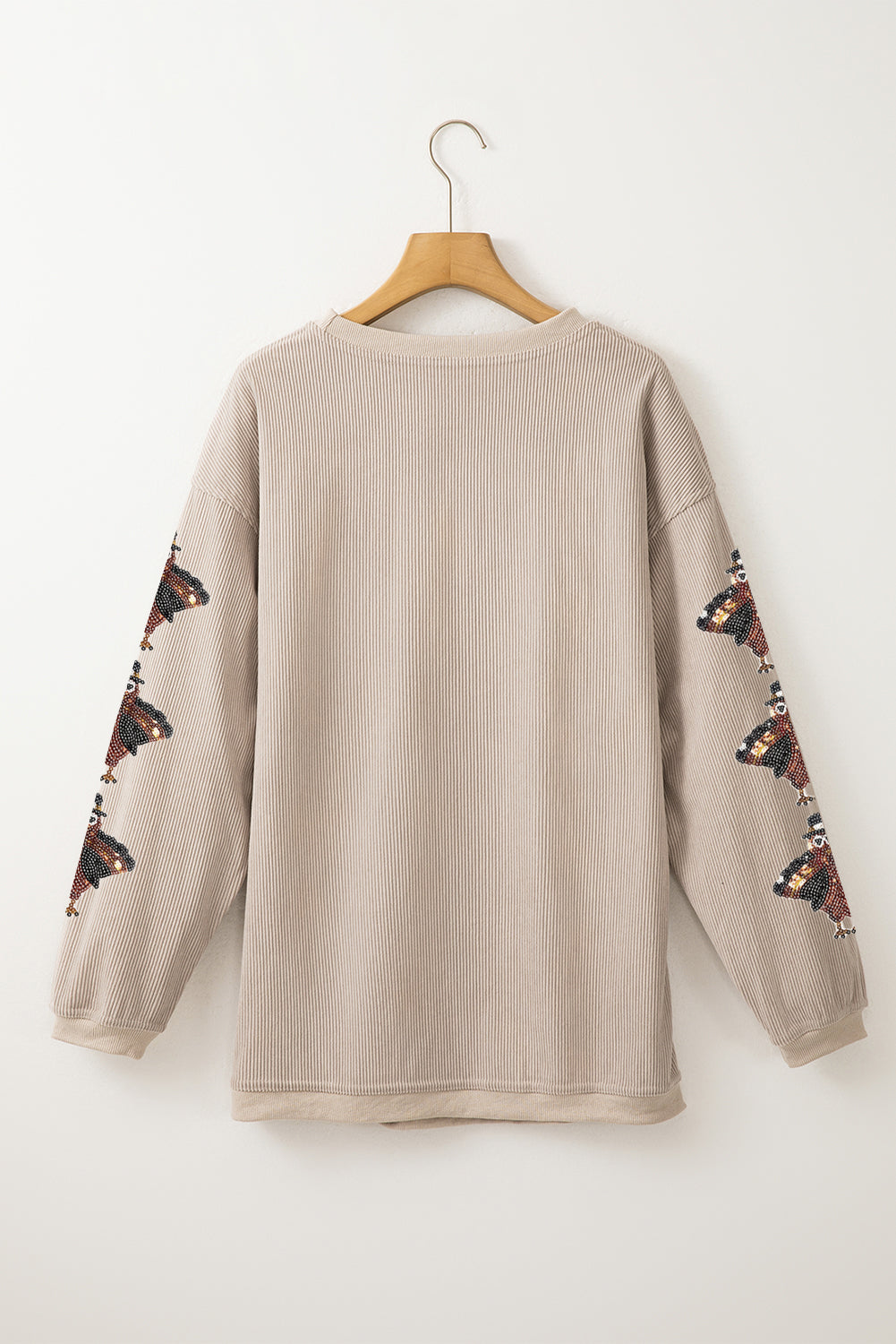 Sudadera Ancha con Lentejuelas y Parches de Pavo en Gris Humo