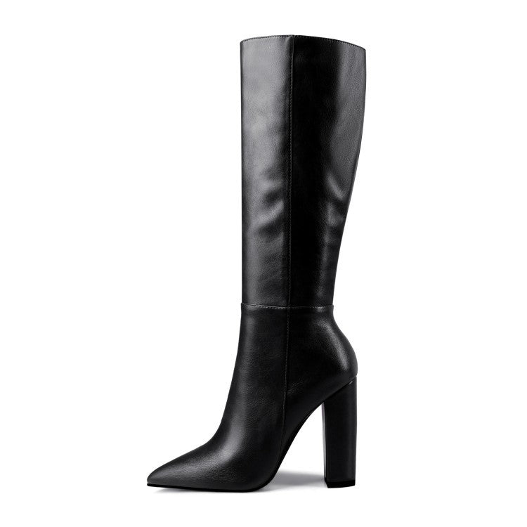 Women's Pointed-Toe Chunky High-Heel Knee-High Boots