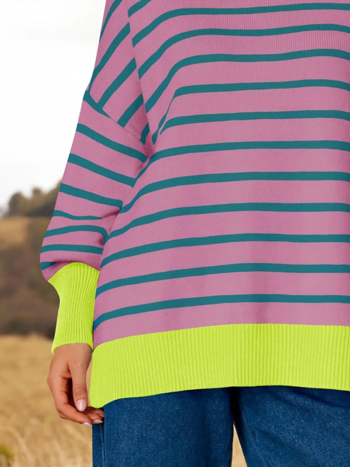 Striped Round Neck Long Sleeve Sweater