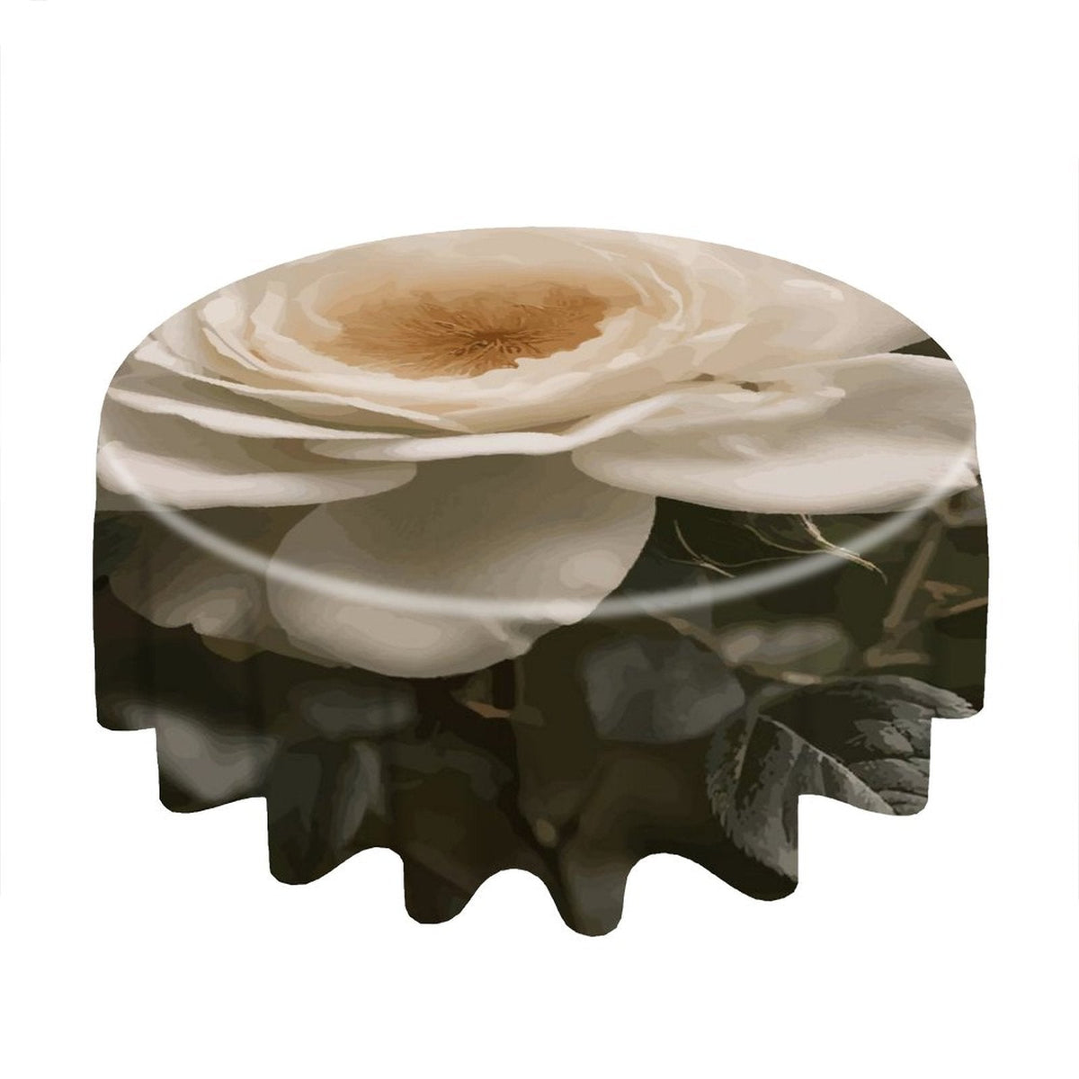 White Rose Round Polyester Tablecloth - 60" x 60"
