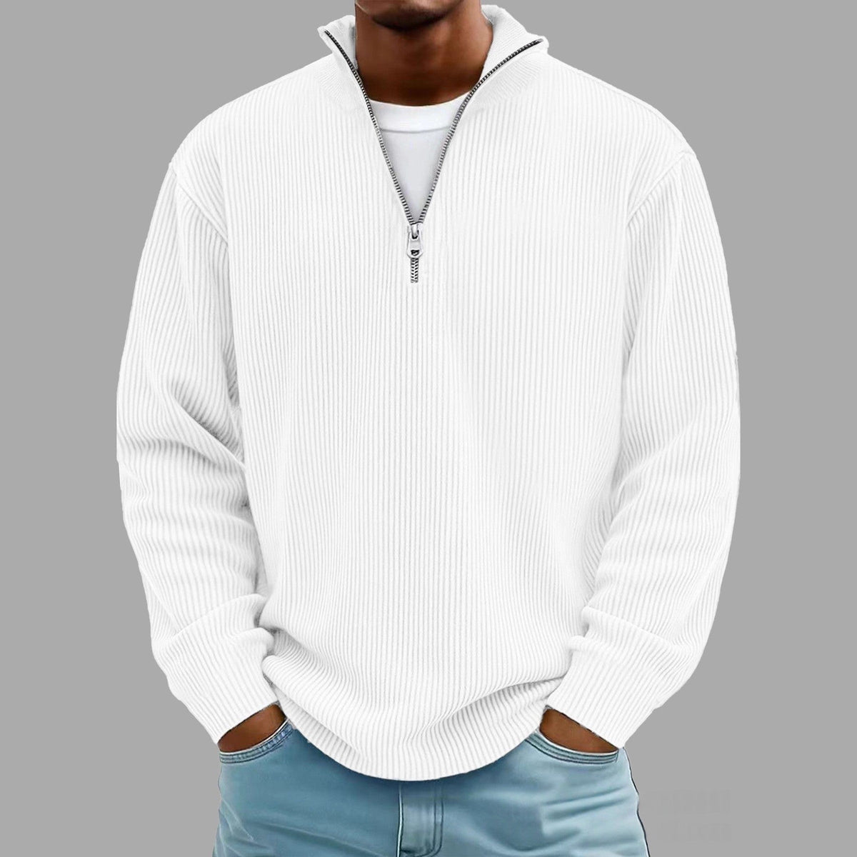 New Autumn And Winter Men's Casual Stand-Up Collar Zipper Corduroy Long-Sleeved Men's Polo Shirt Sweatshirt Autumn Sweatshirt