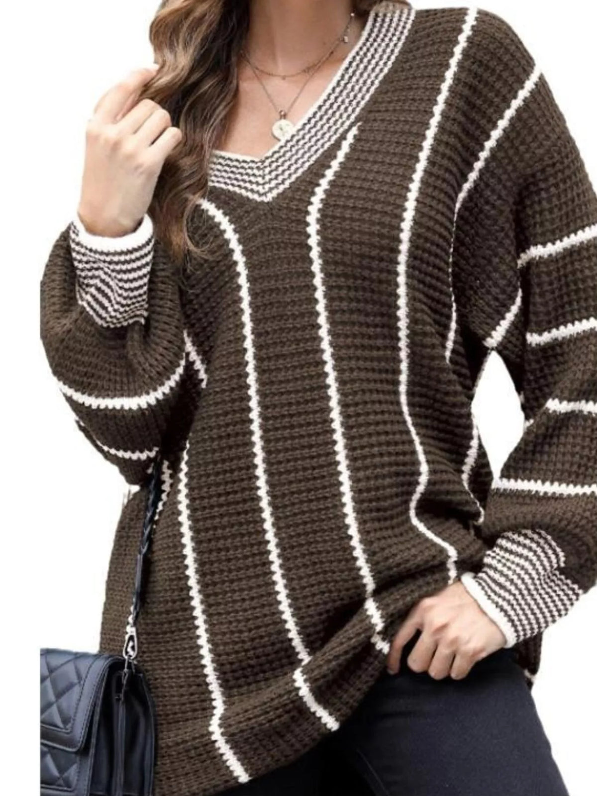 Full Size V-Neck Textured Knit Sweater Plus Size