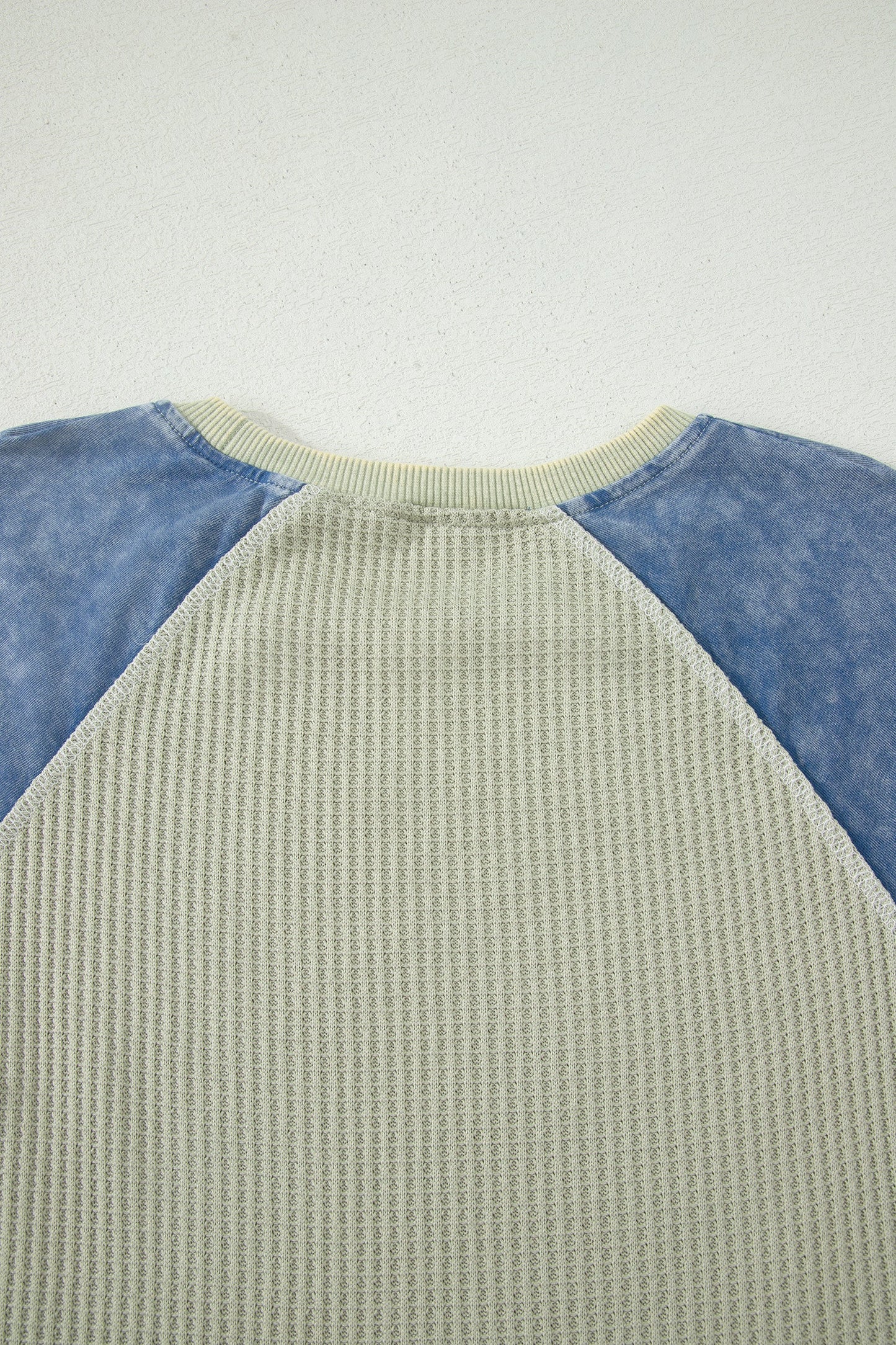 Carbon Grey Waffle Knit Seam Detail Color Block Patchwork Short Sleeve Top