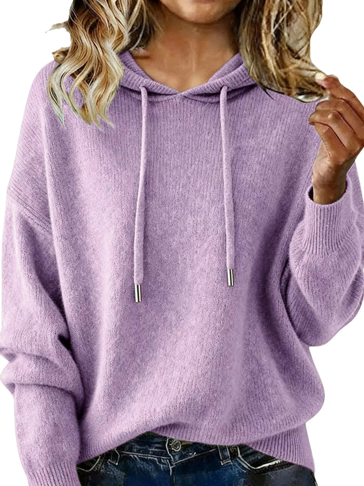 Drawstring Long Sleeve Hooded Sweater