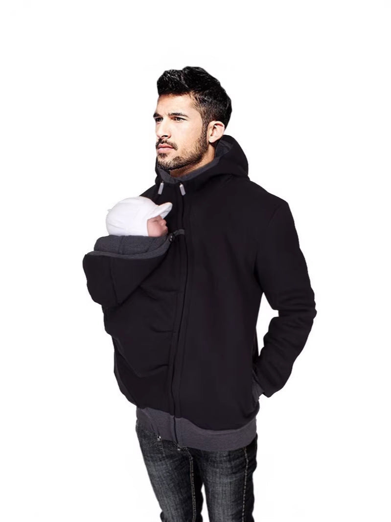 Aliexpress European And American Style Two-In-One Multifunctional Kangaroo Dad Sweatshirt Autumn And Winter Parent-Child Men's Style Parenting Bag