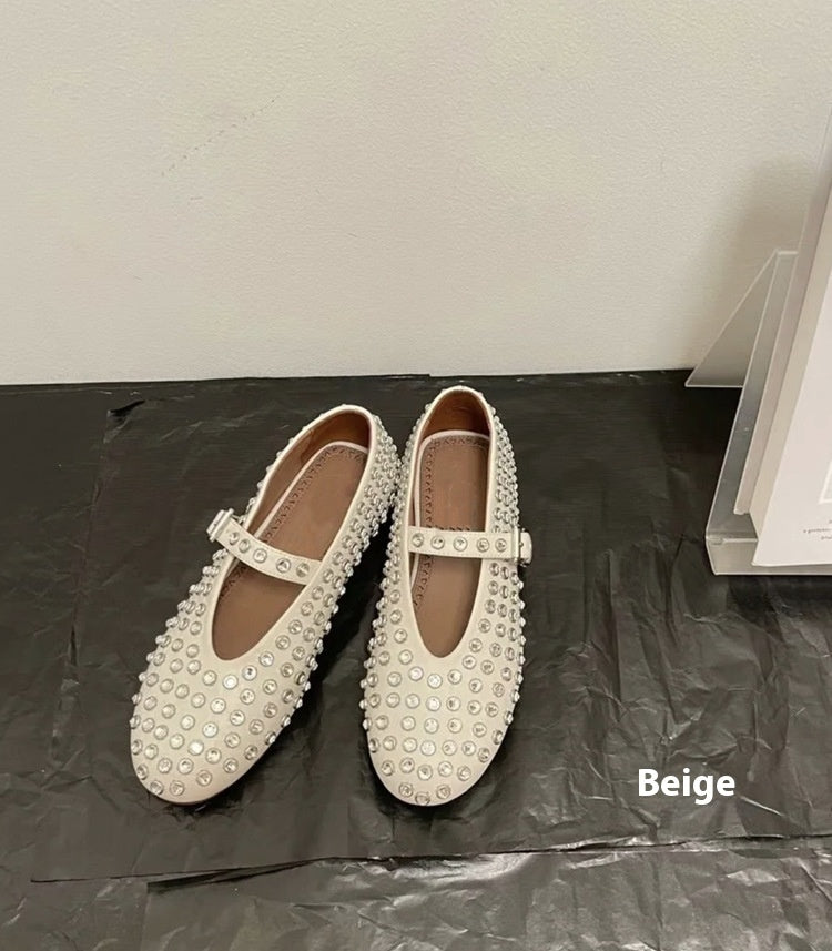 Women's Round-Toe Rhinestone Mary Jane Flats