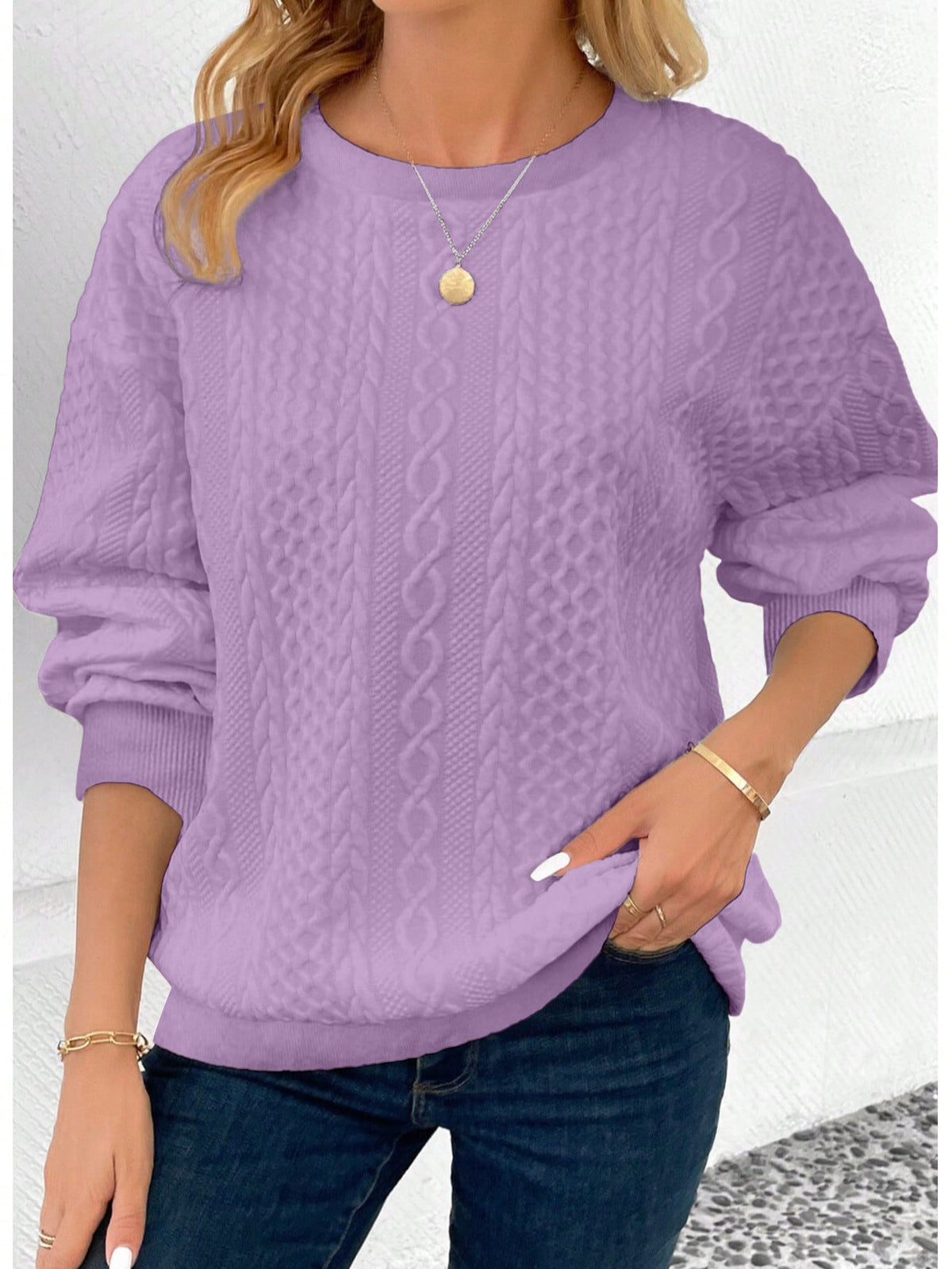 AutumnWinter Plus-Size Women's Knitted Crew-Neck Sweatshirt With Drop Shoulder Sleeves
