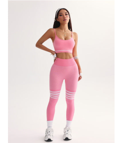 Striped Outdoor Sports Tights High Waist Hip Lift Running Exercise Workout Pants