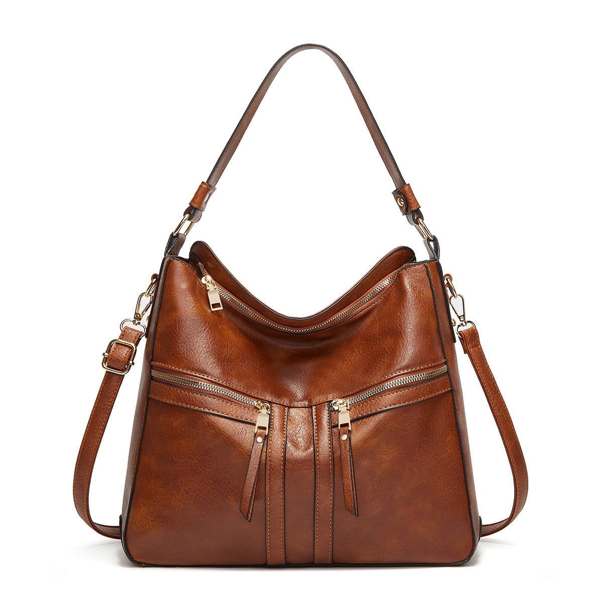 Double Zipper Soft Leather Large Capacity Tote Travel Tote Bag
