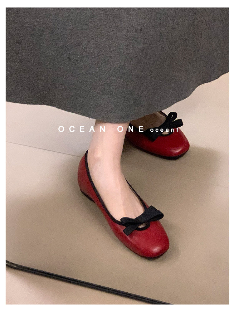 Women Elegant Round Square Toe Hidden Height Flats, Bow Decor Mary Jane Slip On Ballet Shoes, Matching Dress Casual Footwear 2026