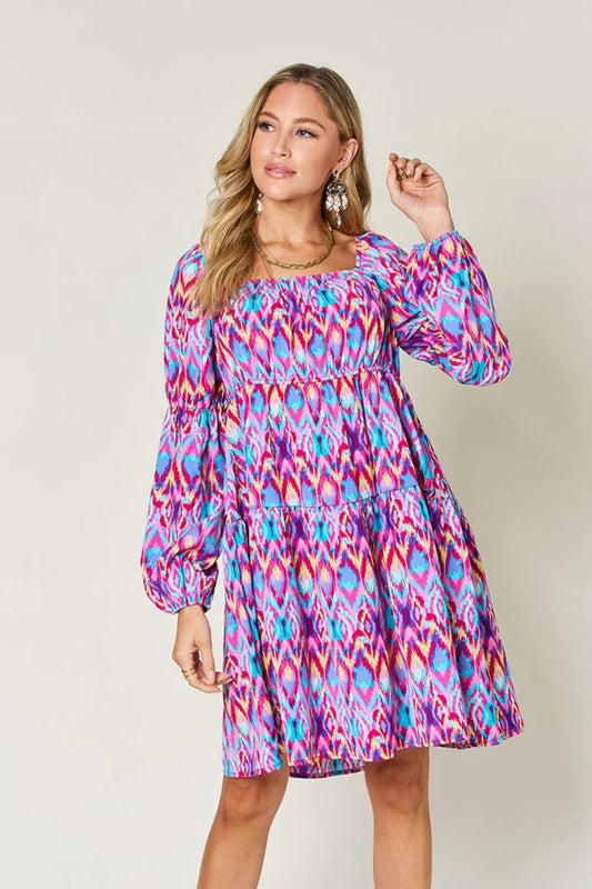 Vestido de manga larga estampado Double Take de talla completa