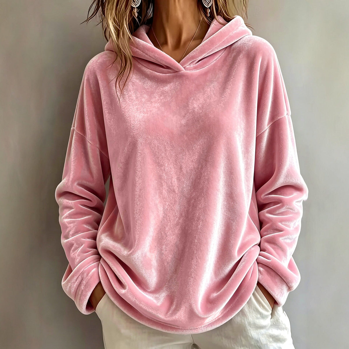 Velvet Solid-color Hooded Casual Sweatshirt