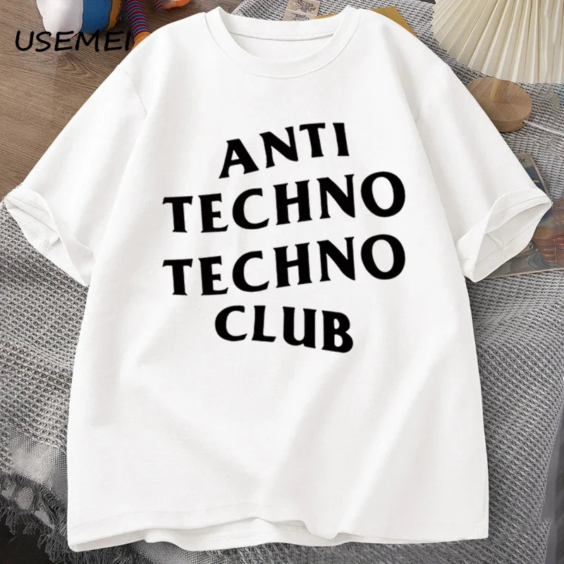 Funny Anti Techno Club Graphic Oversized T-Shirt