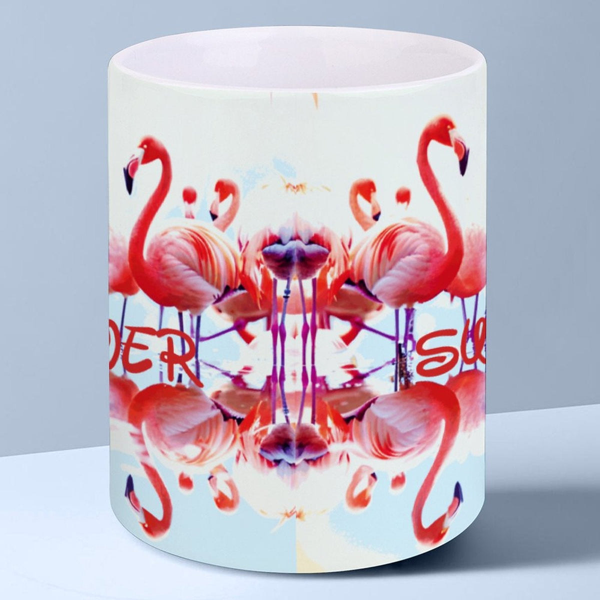 Pink Flamingos Summer Design 14oz White Ceramic Mug with Handle (Made in USA)