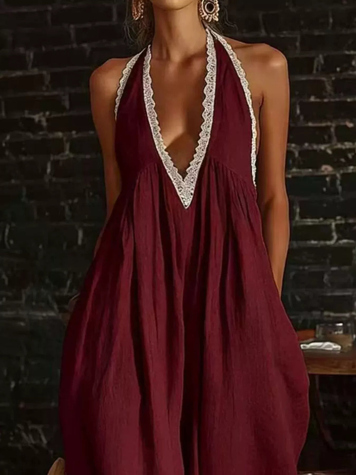 Full Size Lace Trim Wide-Leg Jumpsuit Plus Size