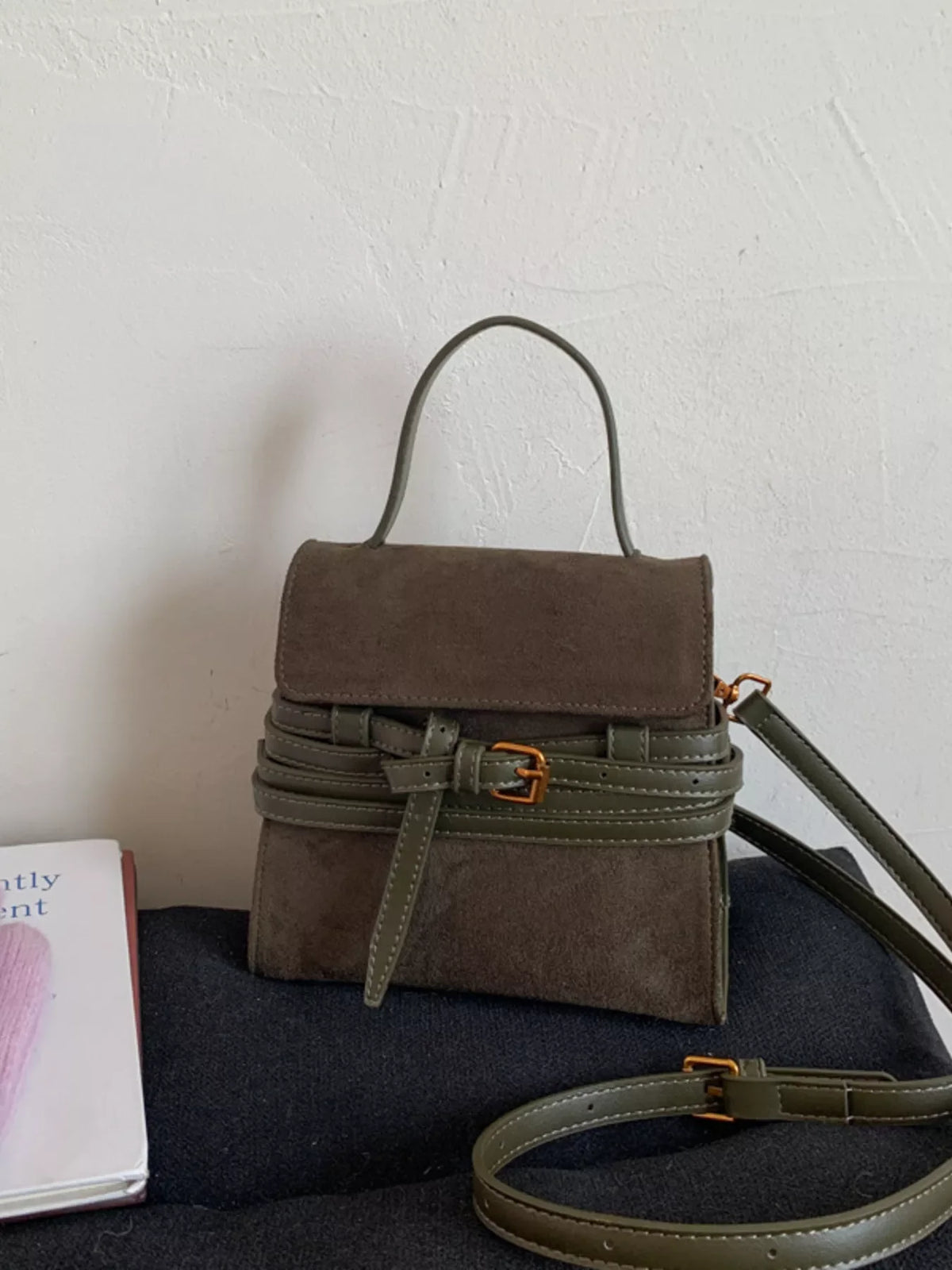Suede Buckle Decor Crossbody Bag