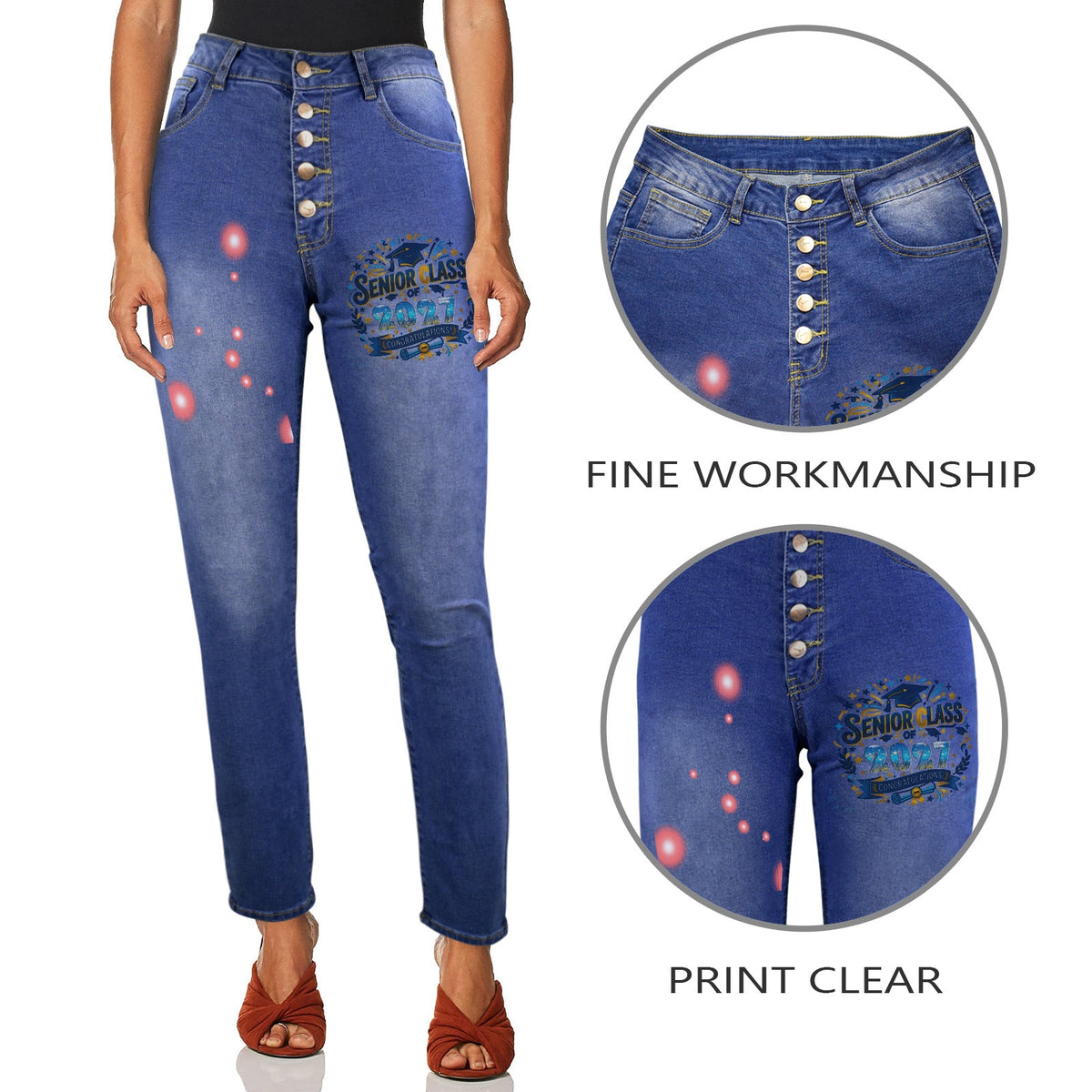 Women's 2027 Senior Decorated Jeans with Front Printing