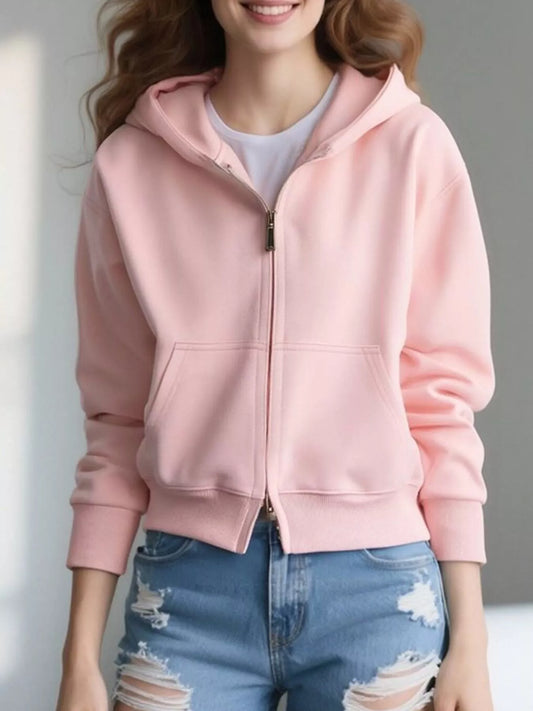 Sudadera con capucha de manga larga informal con cremallera talla grande