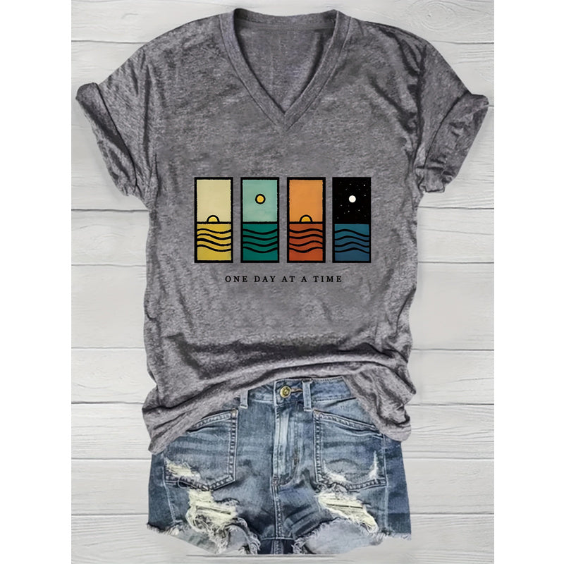 Camiseta gráfica de montaña geométrica y noche estrellada