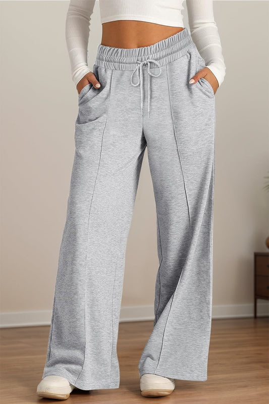 Pantalones de pernera ancha con cintura elástica y cordón ajustable