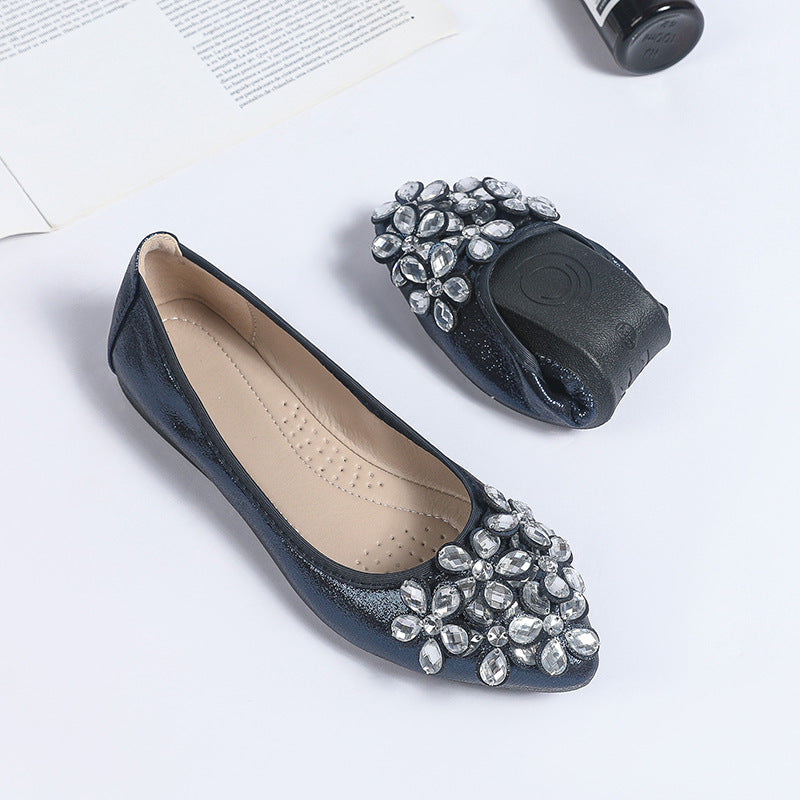 Bow Pointed-Toe Rhinestone Flats