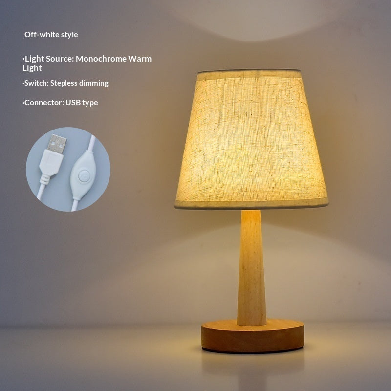 Simple Modern Creative LED Bedside Lamp Dimming Remote Control Solid Wood Small Table Lamp