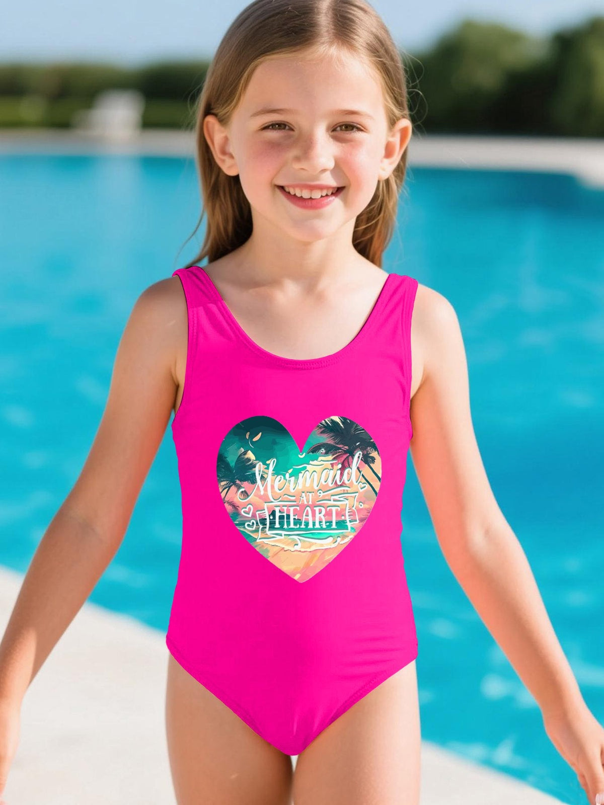 Mermaid at Heart Girls' Summer One-Piece Swimsuit (Front Printing)