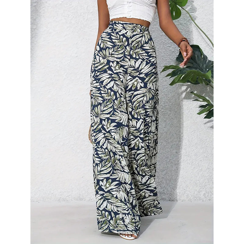 Pantalones palazo de mujer estampados de tiro alto y pierna ancha