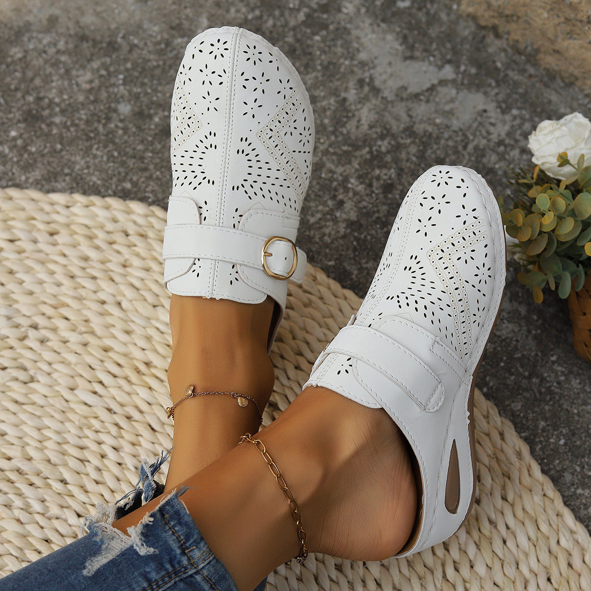 Sandalias de cuña con punta redonda de ante