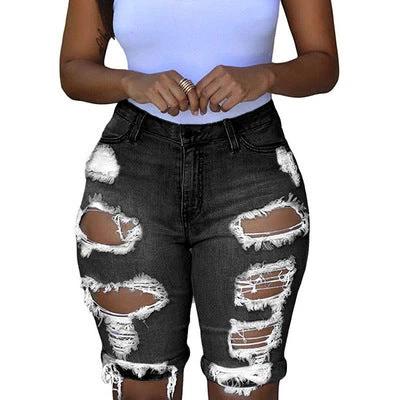 Pantalones cortos de mezclilla rasgados de talle alto para mujer