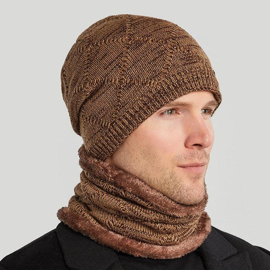 Men's Two-piece Woolen Hat With Head And Ear Protection and Neck Warmer
