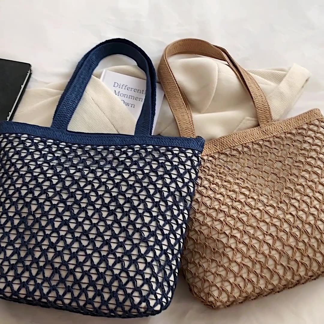 Hollow Out Paper Rope Woven Shoulder Bag