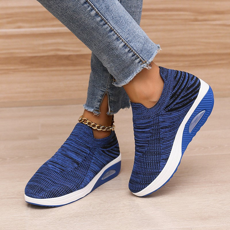 Women's Stripe Design Mesh Slip-On Flats