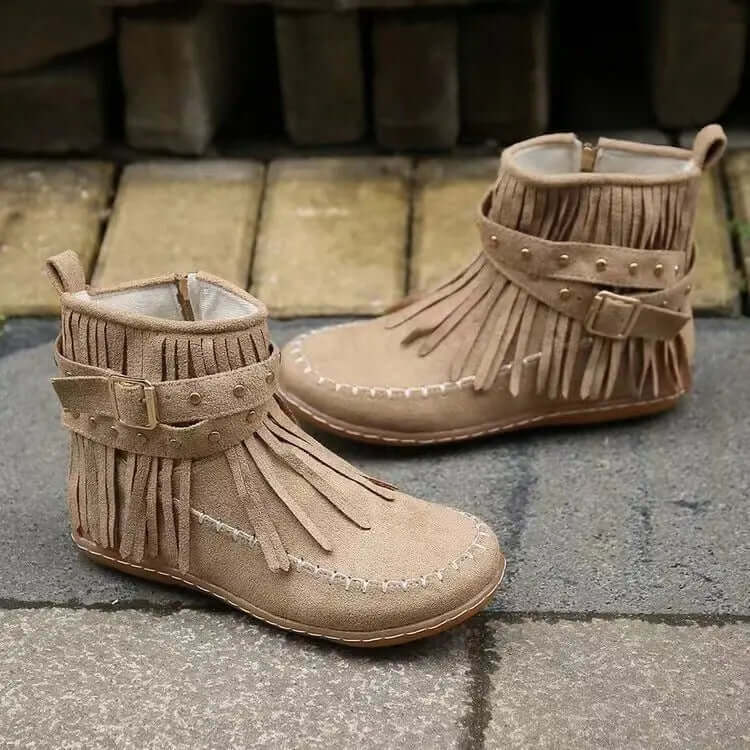 Women's Winter Ankle Boots with Rivet Tassel Detail
