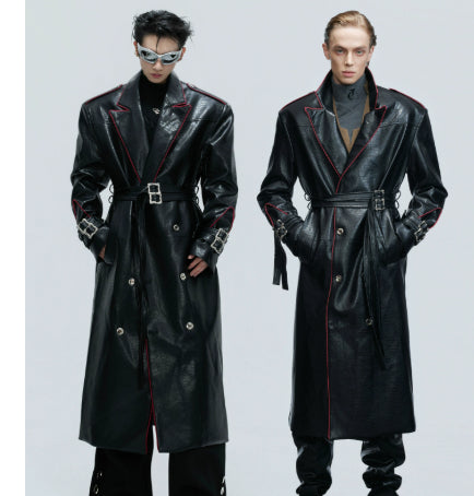 Wide Shoulder Fur Metal Belt Waist Long-cut Coat