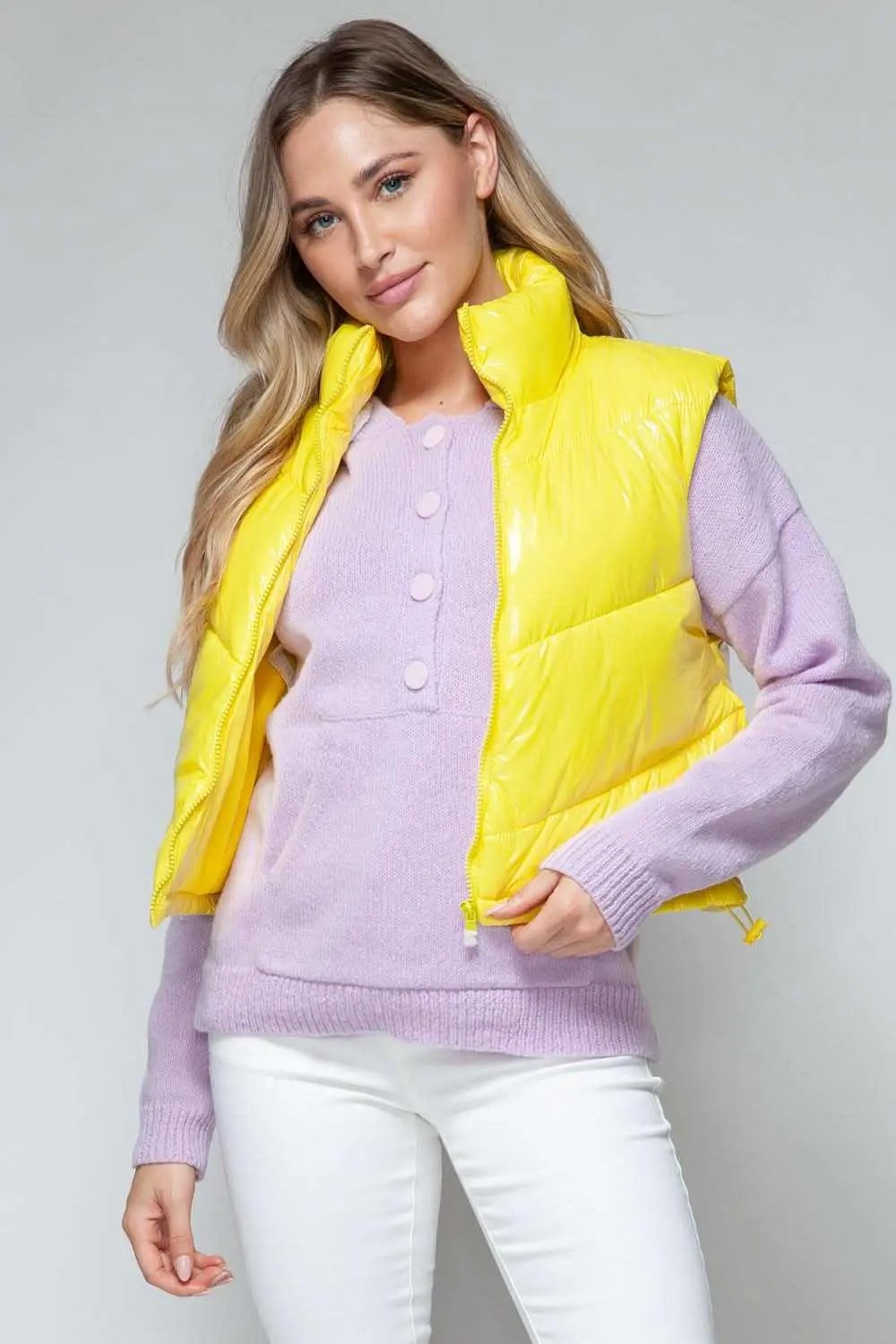 Women's Vest - Shiny Quilted - Fashionable Sleeveless Outerwear