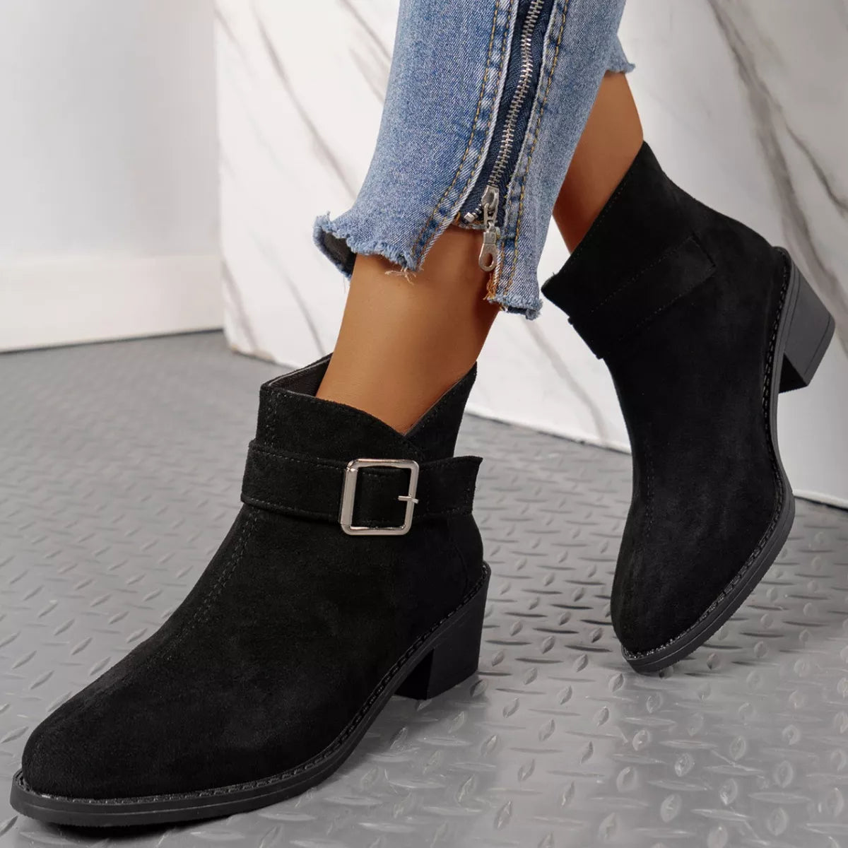 Point Toe Block Heels Boots