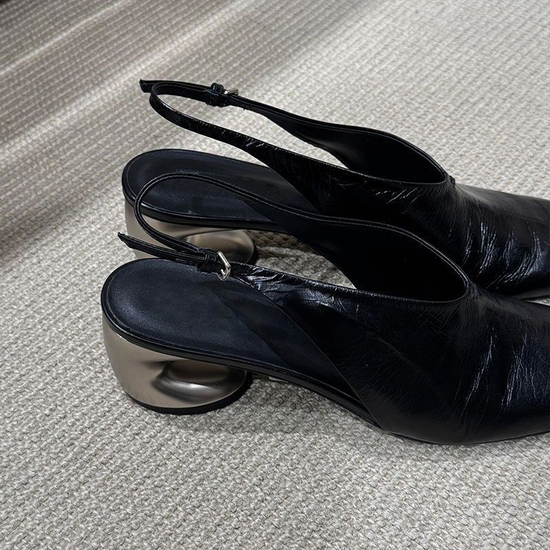 Baotou Sandals in Black Synthetic Leather